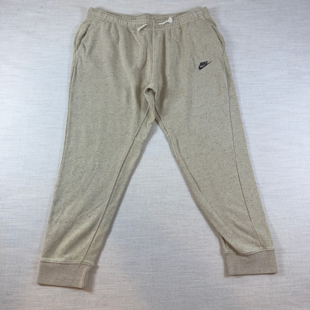 Nike Mens Oatmeal Beige Speckled Fleece Joggers Sweatpants Tapered Leg L